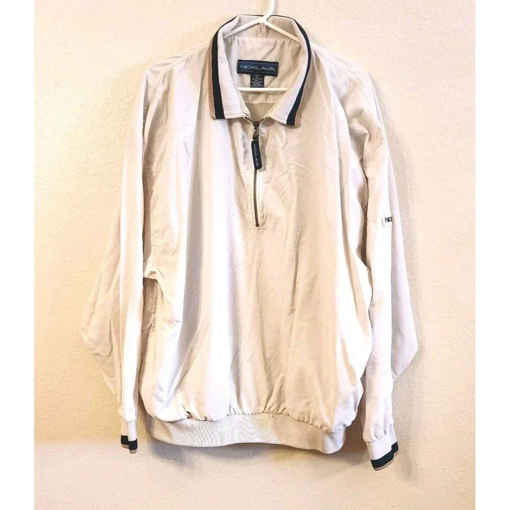 Mens Golf Nicklaus Light Puffer Jacket XLG Off White  1/4 Zip Polyester Vintage